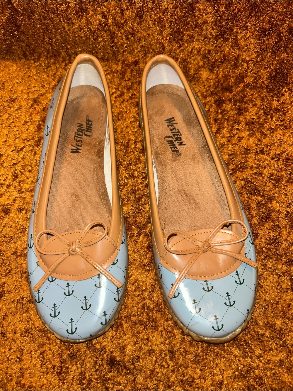 Western Chief Light Blue & Tan Anchor Ballet Flats